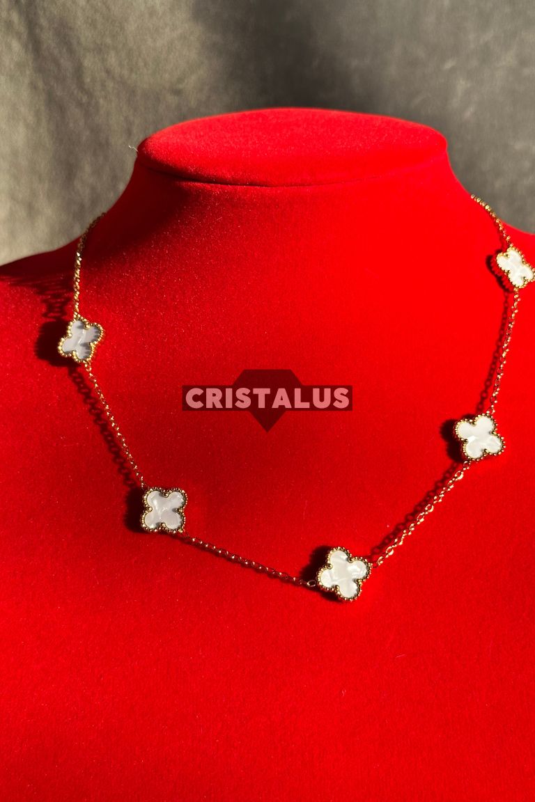 Collar van cleef | trebol blanco | bañada en oro 18k 🥇