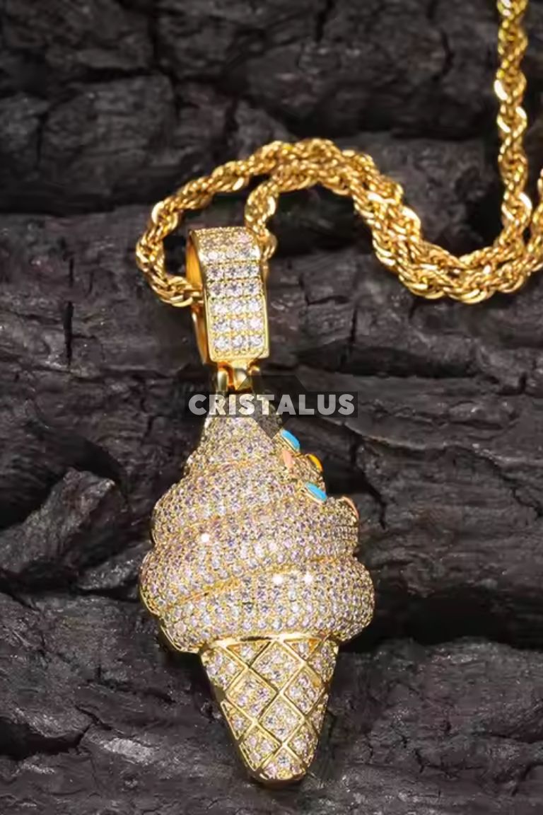 Conjunto Tourbillon + colgante helado con circones oro 18k chapado.