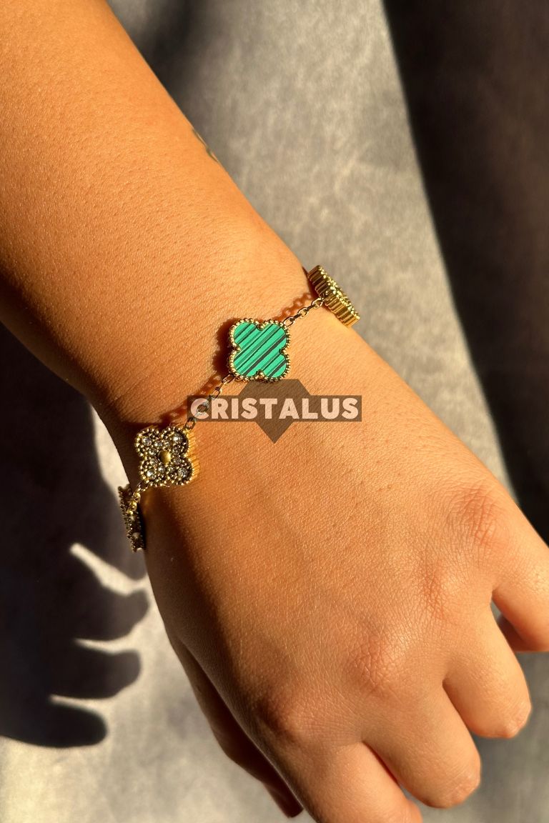 pulsera van cleef | trébol verde | bañada en oro 18k 🥇