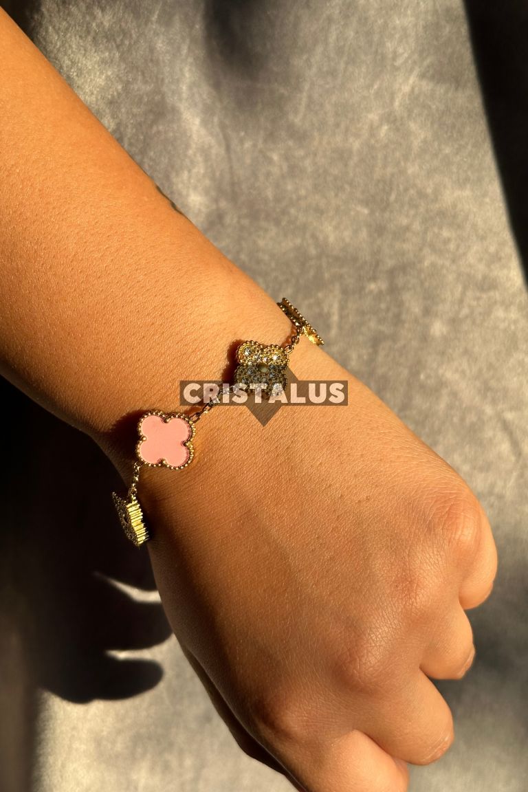 pulsera van cleef | trébol Rosado | bañada en oro 18k 🥇