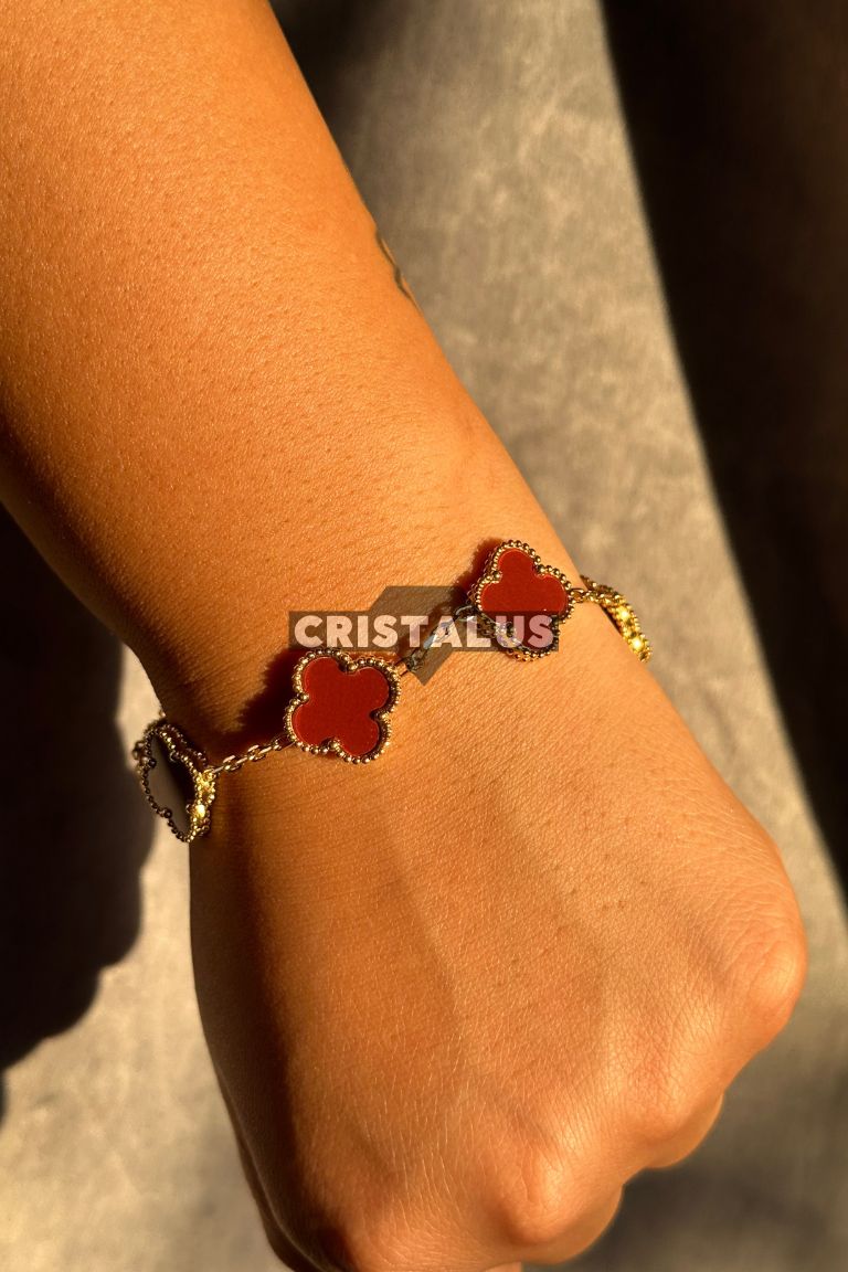 pulsera van cleef | trébol Rojo | bañada en oro 18k 🥇