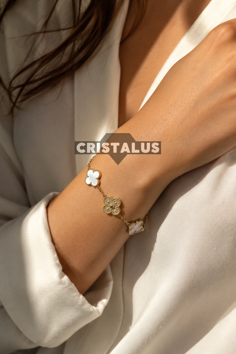 pulsera van cleef | trébol Blanco | bañada en oro 18k 🥇