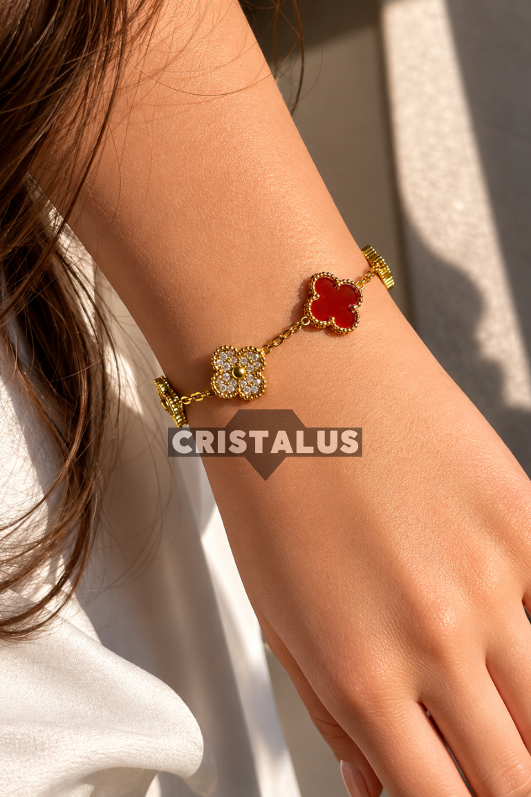 pulsera van cleef | trébol Rojo | bañada en oro 18k 🥇