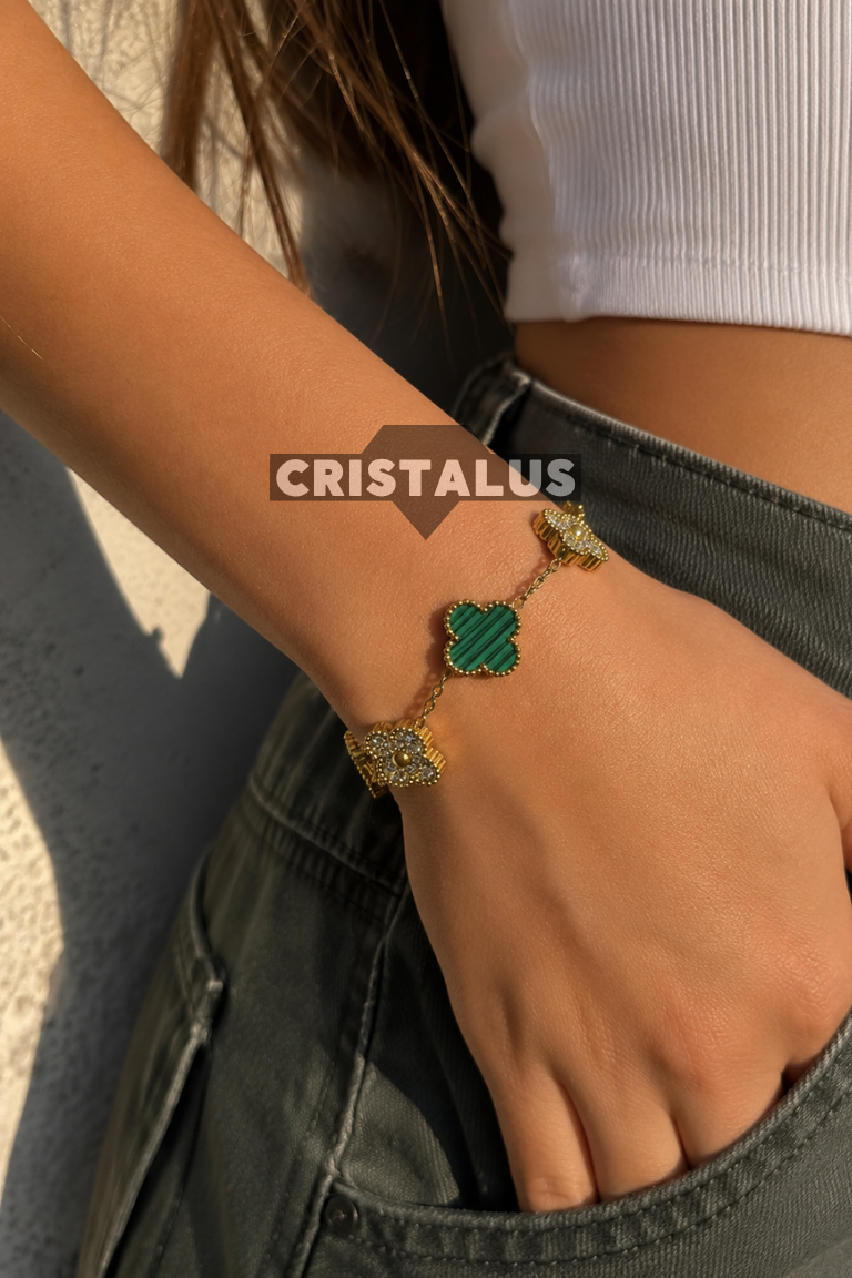 pulsera van cleef | trébol verde | bañada en oro 18k 🥇