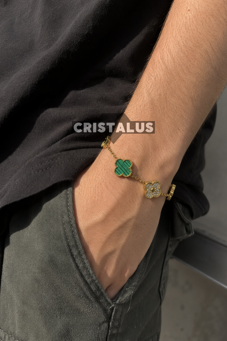 pulsera van cleef | trébol verde | bañada en oro 18k 🥇 - Imagen 2