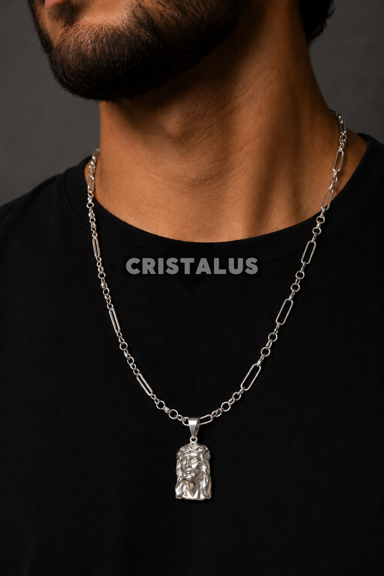 Collar Rolo facetado + Colgante Cara de Jesús | Conjuntos de plata