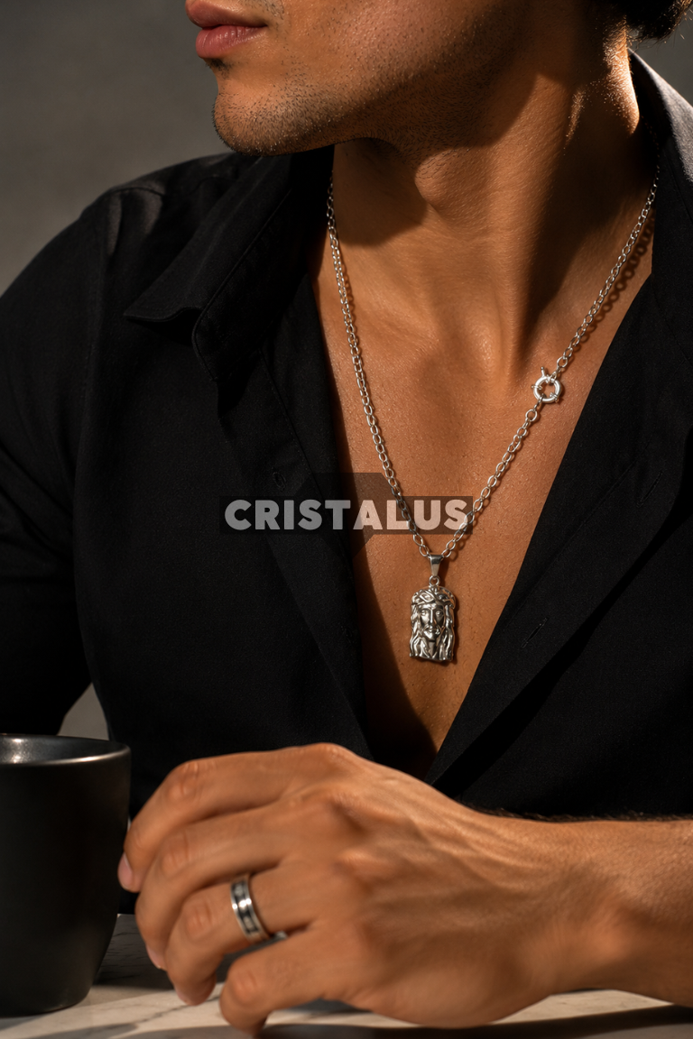 Collar Rolo + Colgante Cara de Jesús | Conjuntos de plata