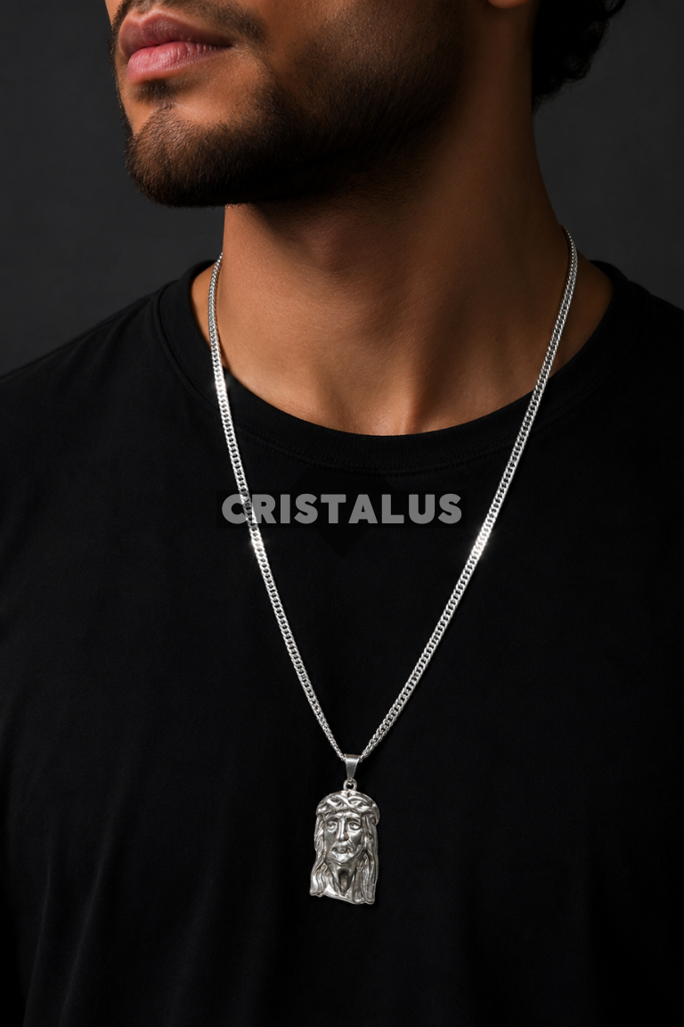 Collar doble groumet + Colgante Cara de Jesús | Conjuntos de plata
