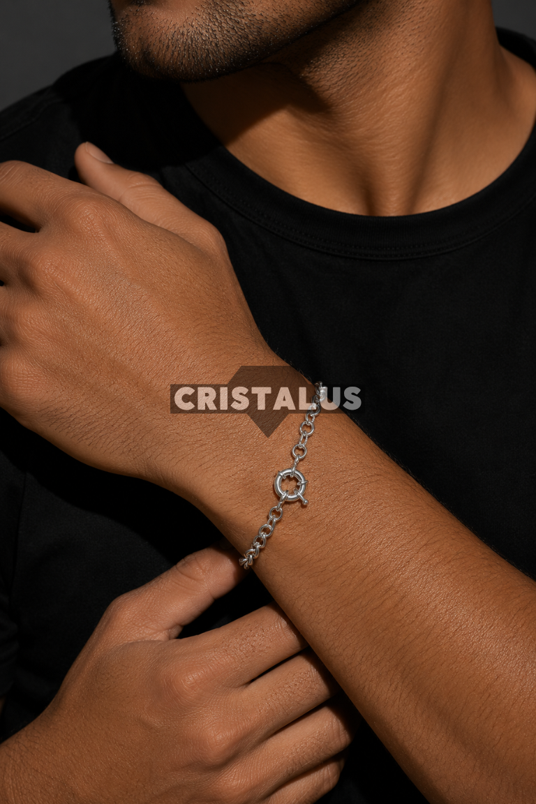 Pulsera rolo con broche tim贸n de plata 925
