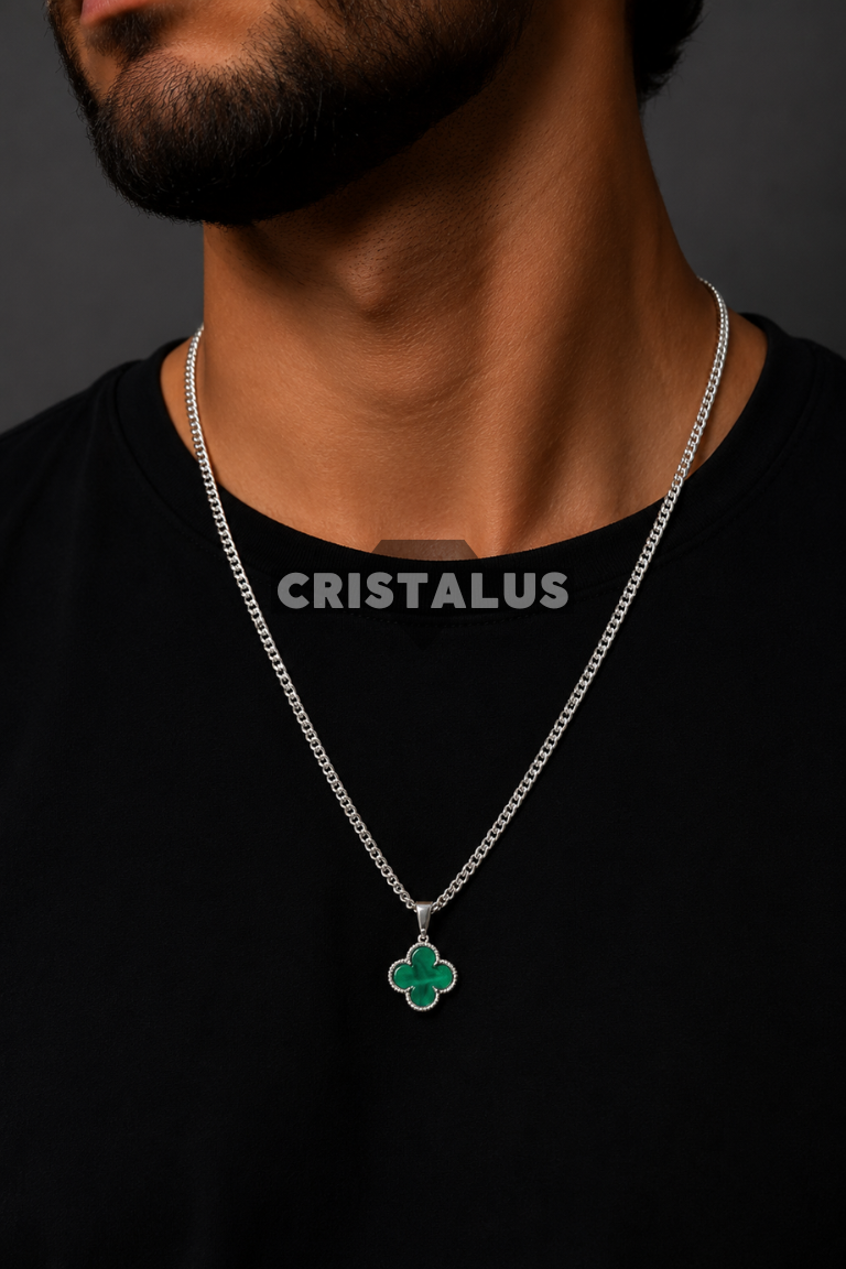 Cadena Grumet 3 mm con Colgante Van Cleef Verde